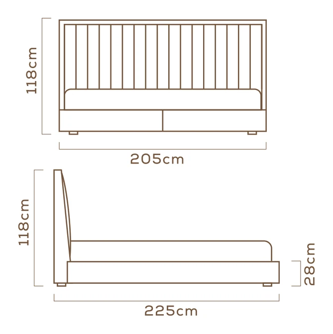 Desenho técnico com medidas da Cama Ático, tamanho king