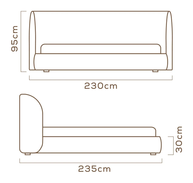 Desenho técnico com medidas da Cama Ísis, tamanho king