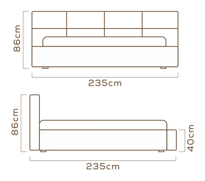 Desenho técnico com medidas da Cama Lírio, tamanho king