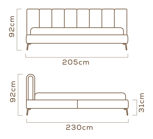Desenho técnico com medidas da Cama Núbia, tamanho king