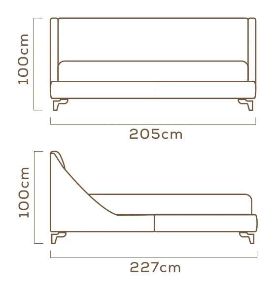 Desenho técnico com medidas da Cama Rose, tamanho king