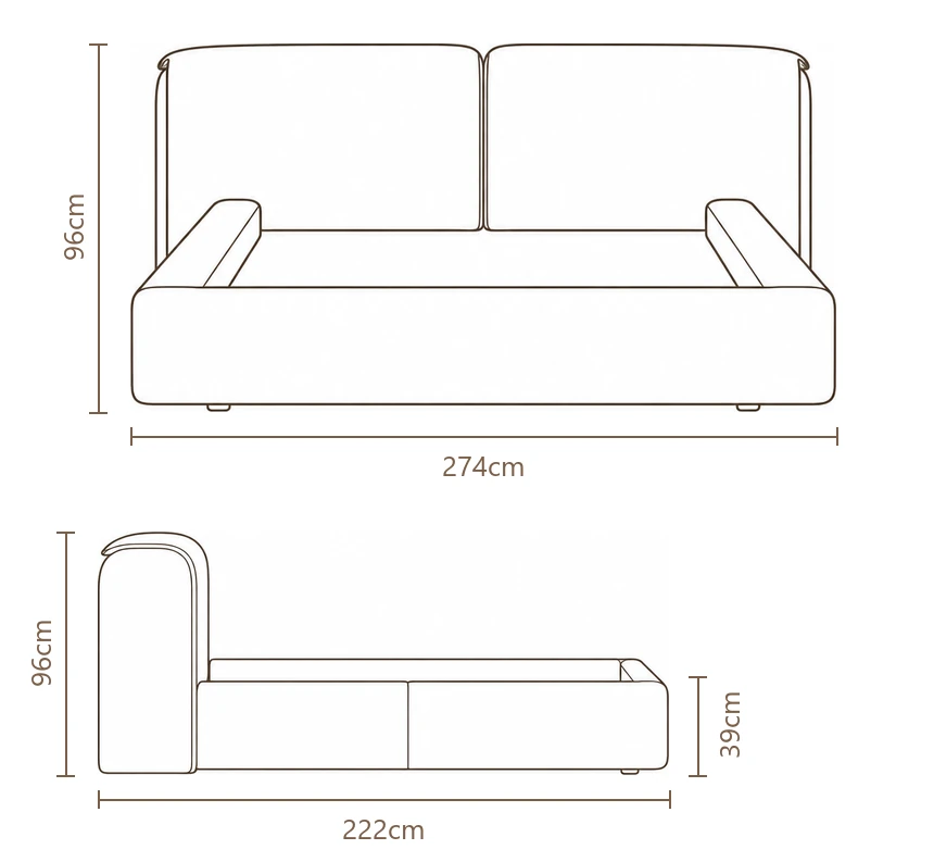 Desenho técnico com medidas da Cama Carrobbio, tamanho king