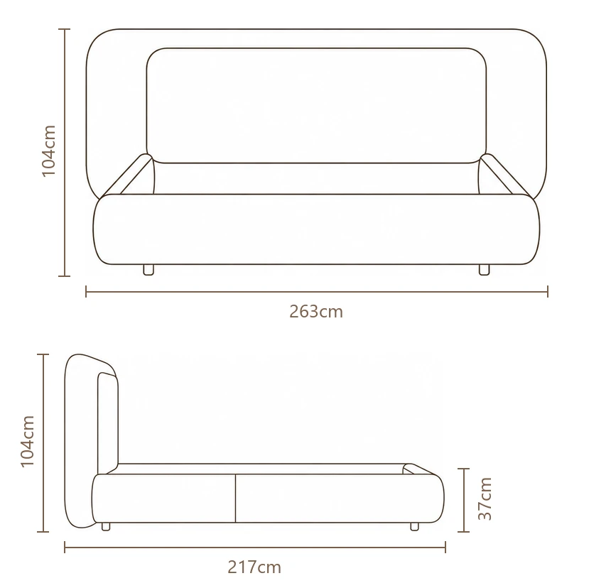 Desenho técnico com medidas da Cama Duna, tamanho king