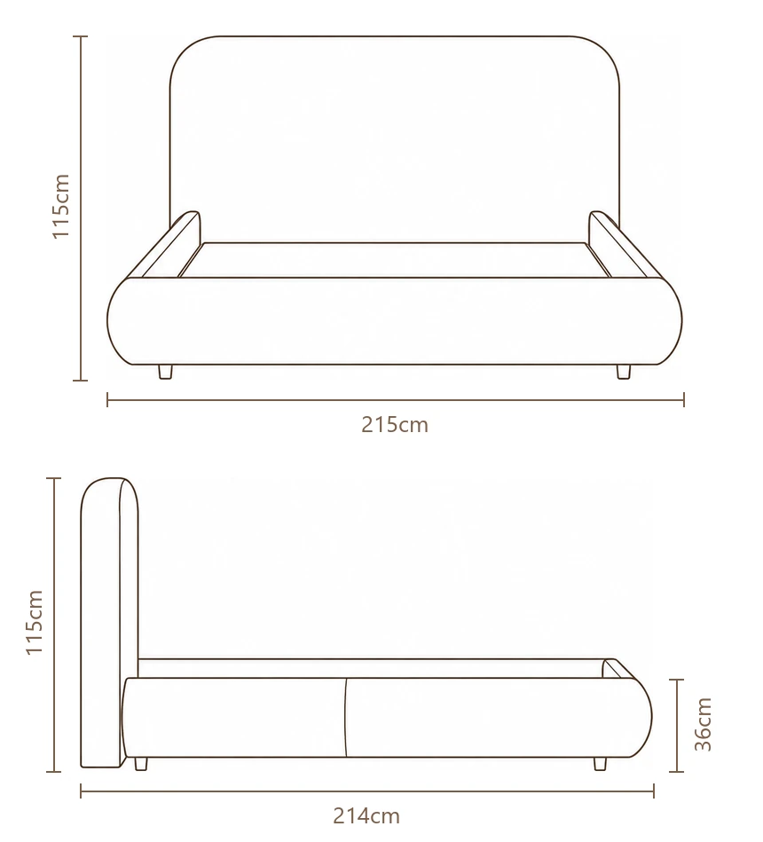 Desenho técnico com medidas da Cama Vero, tamanho king