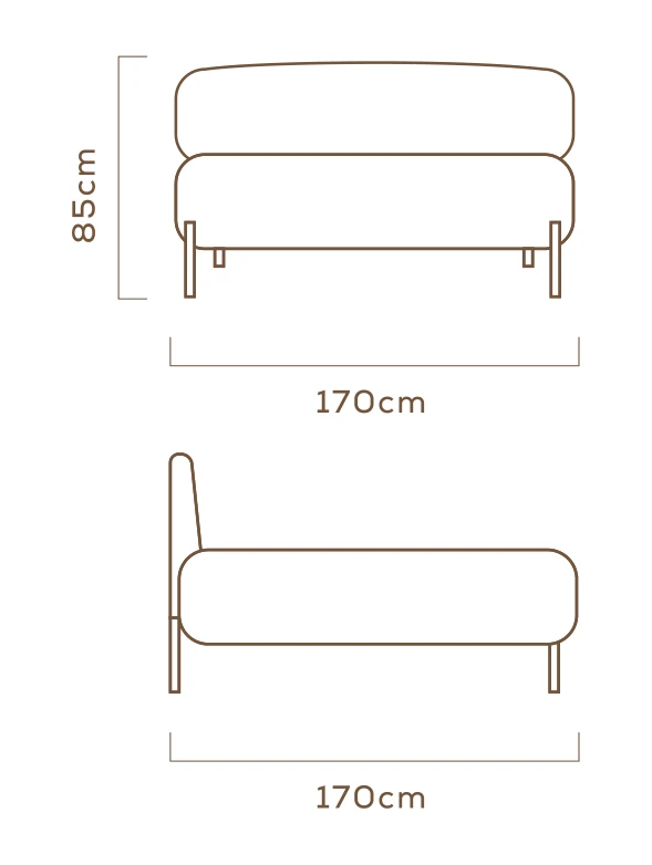 Desenho técnico com medidas do Chaise Boll