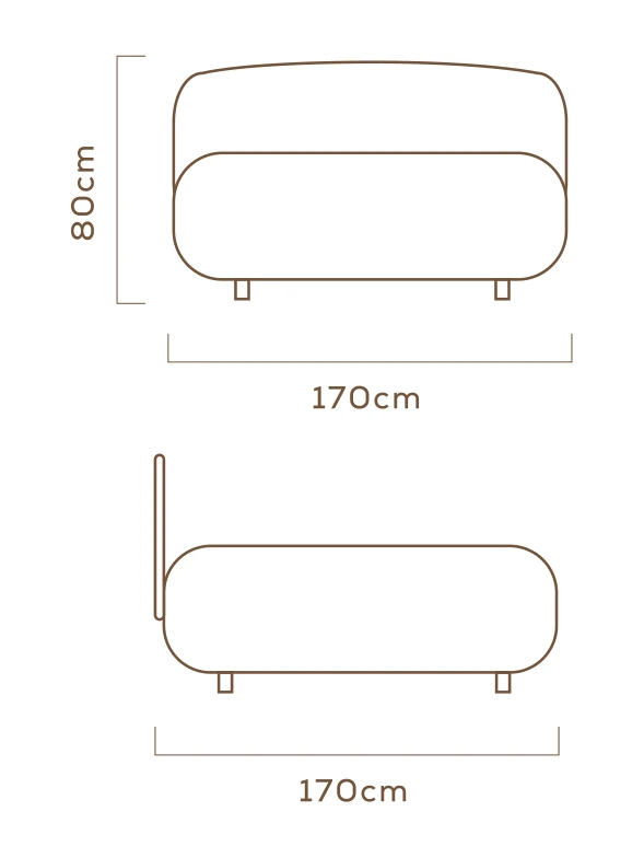Desenho técnico com medidas do Chaise Ninho