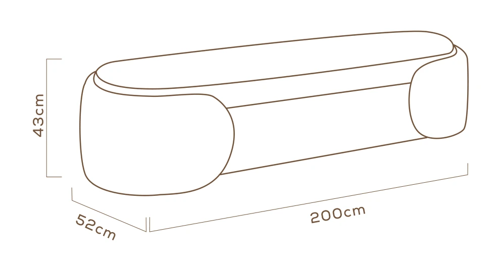 Desenho técnico com medidas do Recamier Style